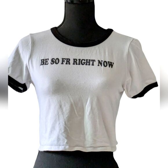 Hot Topic "Be So FR Right Now" Crop Top - Size M Why/Blk - Picture 1 of 4